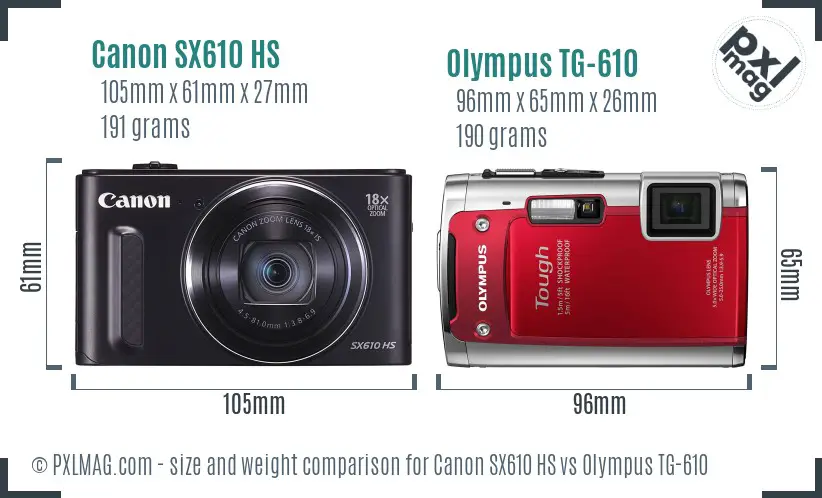 Canon SX610 HS vs Olympus TG-610 size comparison Canon SX610 HS vs Olympus TG-610 size comparison