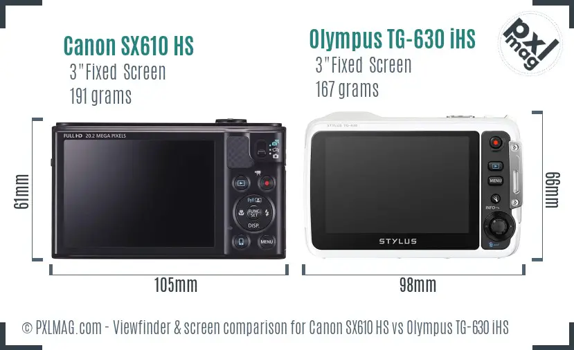 Canon SX610 HS vs Olympus TG-630 iHS Screen and Viewfinder comparison Canon SX610 HS vs Olympus TG-630 iHS Screen and Viewfinder comparison