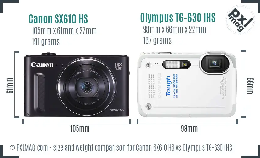 Canon SX610 HS vs Olympus TG-630 iHS size comparison Canon SX610 HS vs Olympus TG-630 iHS size comparison