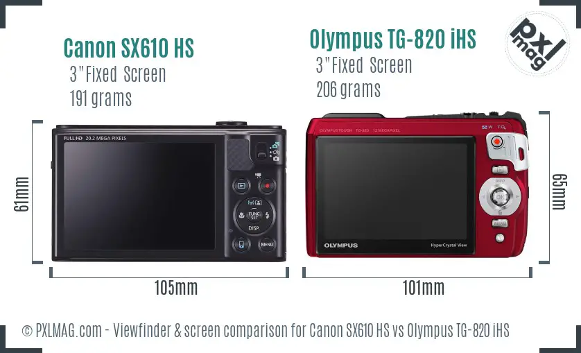 Canon SX610 HS vs Olympus TG-820 iHS Screen and Viewfinder comparison