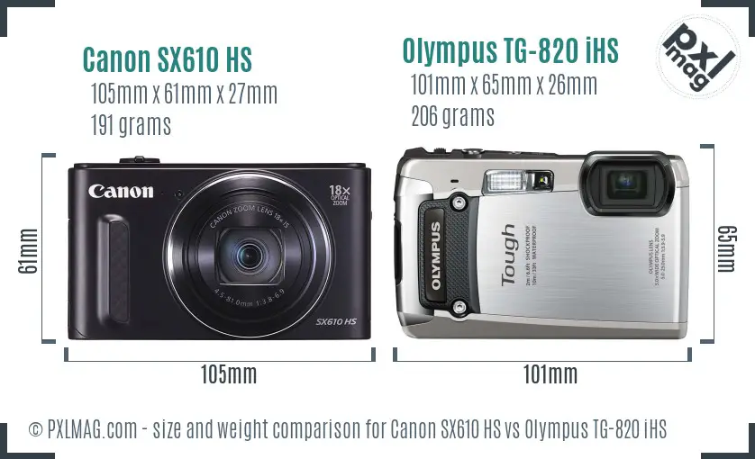 Canon SX610 HS vs Olympus TG-820 iHS size comparison