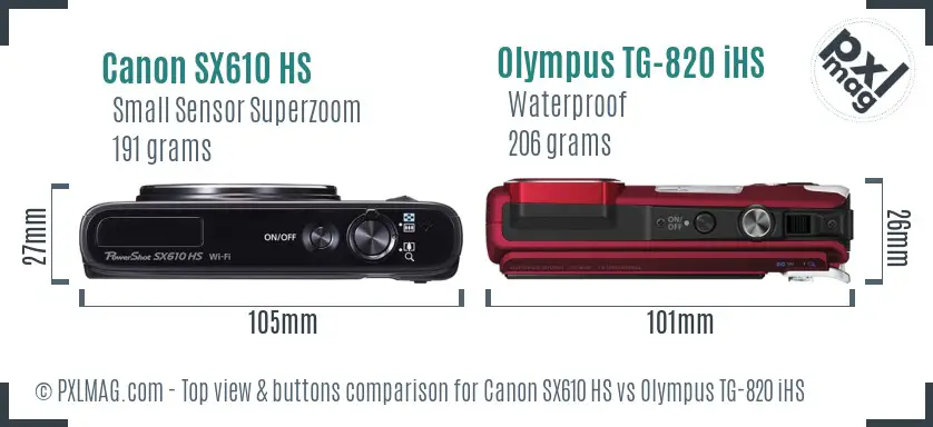 Canon SX610 HS vs Olympus TG-820 iHS top view buttons comparison