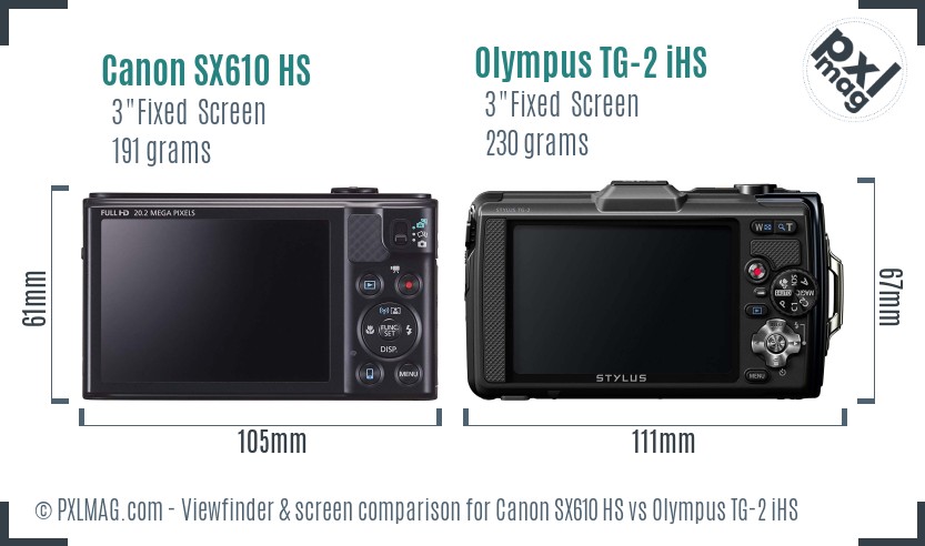 Canon SX610 HS vs Olympus TG-2 iHS Screen and Viewfinder comparison