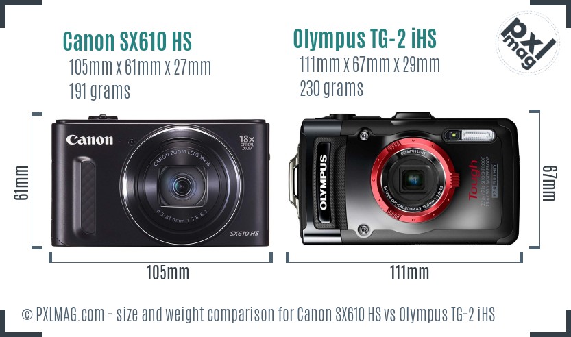 Canon SX610 HS vs Olympus TG-2 iHS size comparison Canon SX610 HS vs Olympus TG-2 iHS size comparison