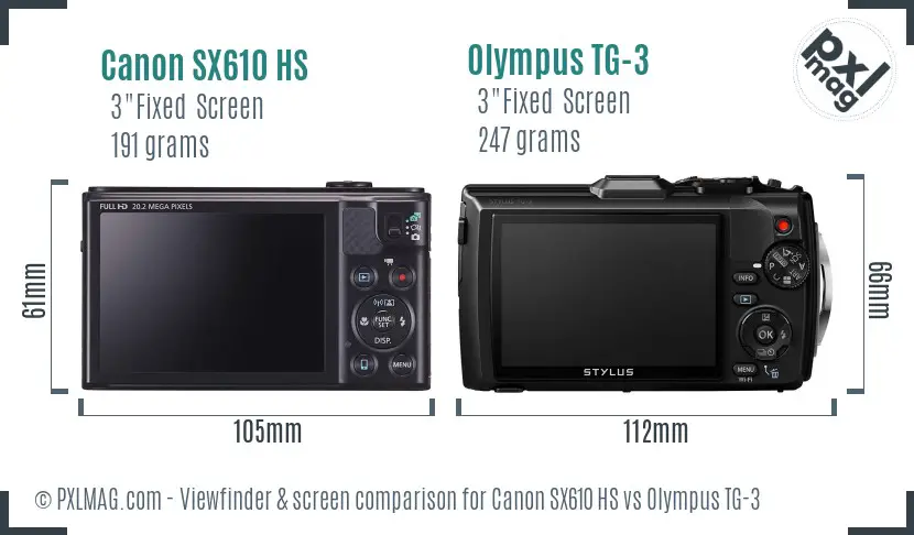 Canon SX610 HS vs Olympus TG-3 Screen and Viewfinder comparison