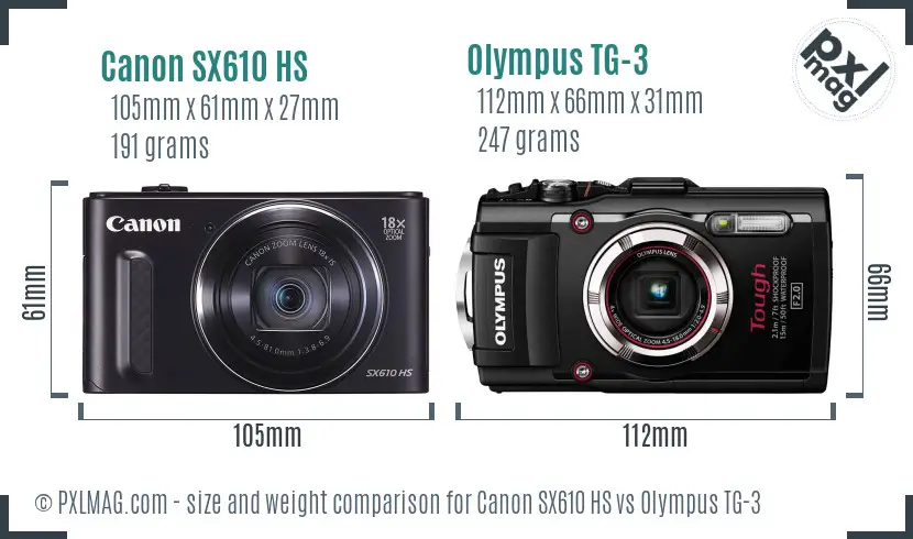 Canon SX610 HS vs Olympus TG-3 size comparison