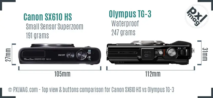 Canon SX610 HS vs Olympus TG-3 top view buttons comparison