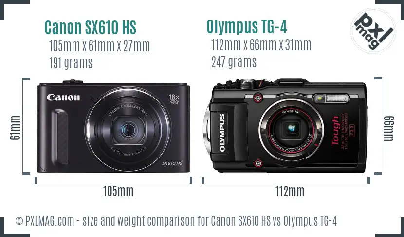 Canon SX610 HS vs Olympus TG-4 size comparison