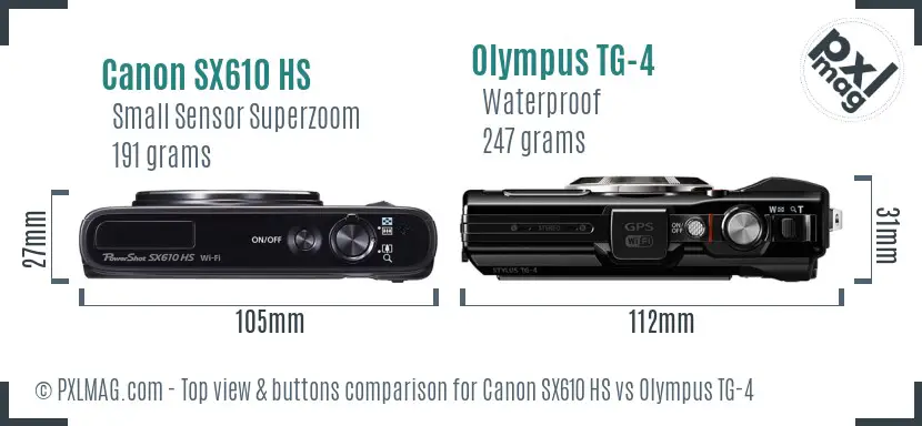 Canon SX610 HS vs Olympus TG-4 top view buttons comparison
