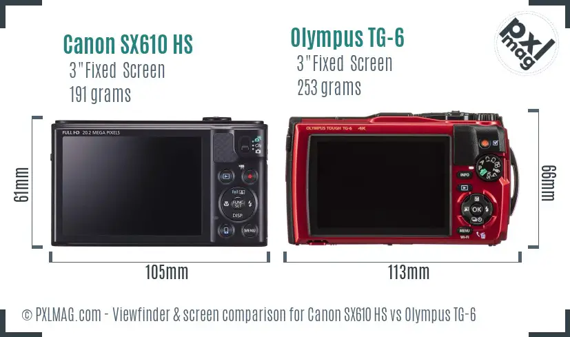 Canon SX610 HS vs Olympus TG-6 Screen and Viewfinder comparison