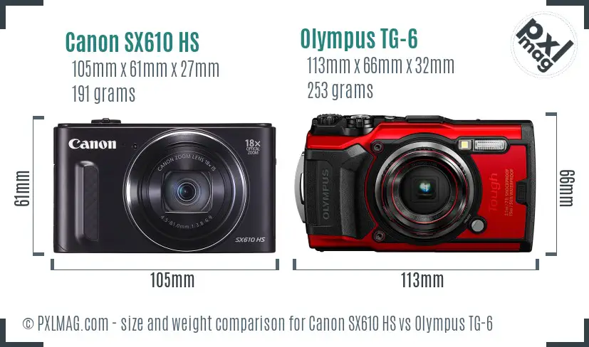 Canon SX610 HS vs Olympus TG-6 size comparison