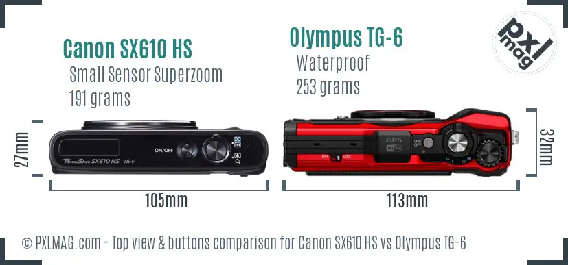 Canon SX610 HS vs Olympus TG-6 top view buttons comparison
