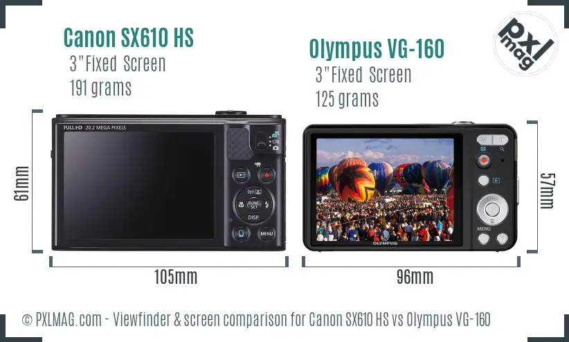 Canon SX610 HS vs Olympus VG-160 Screen and Viewfinder comparison