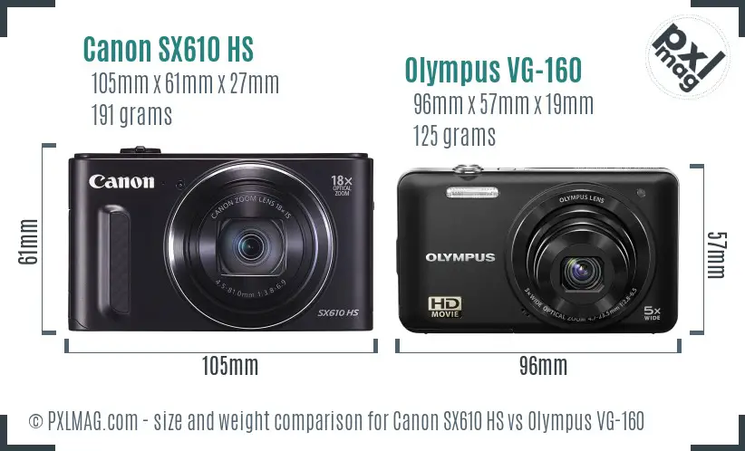 Canon SX610 HS vs Olympus VG-160 size comparison
