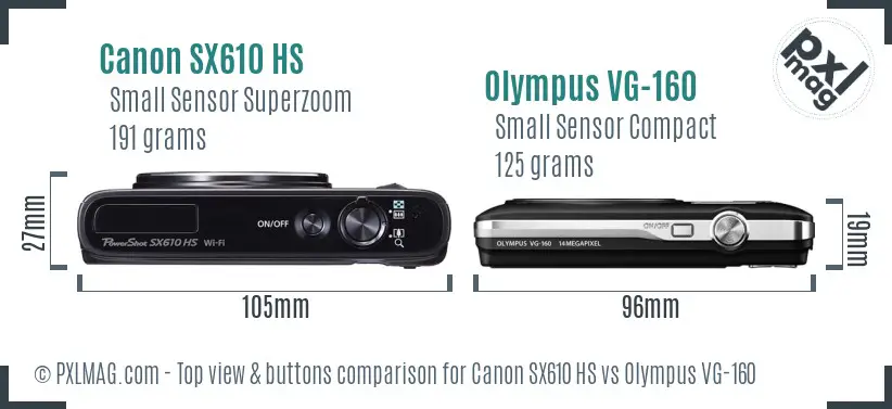 Canon SX610 HS vs Olympus VG-160 top view buttons comparison