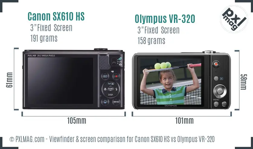 Canon SX610 HS vs Olympus VR-320 Screen and Viewfinder comparison