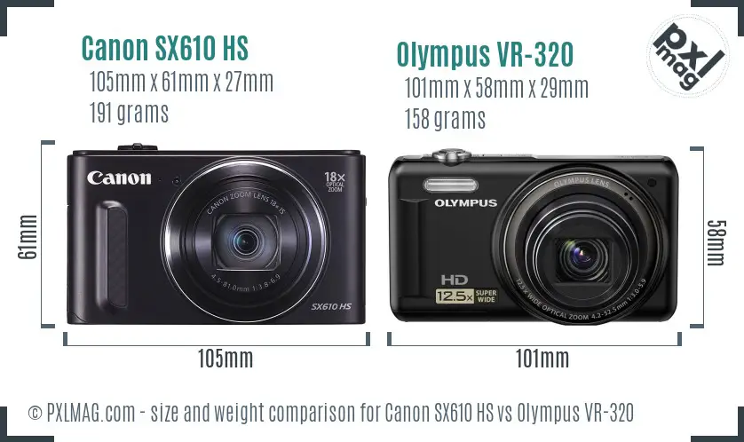 Canon SX610 HS vs Olympus VR-320 size comparison