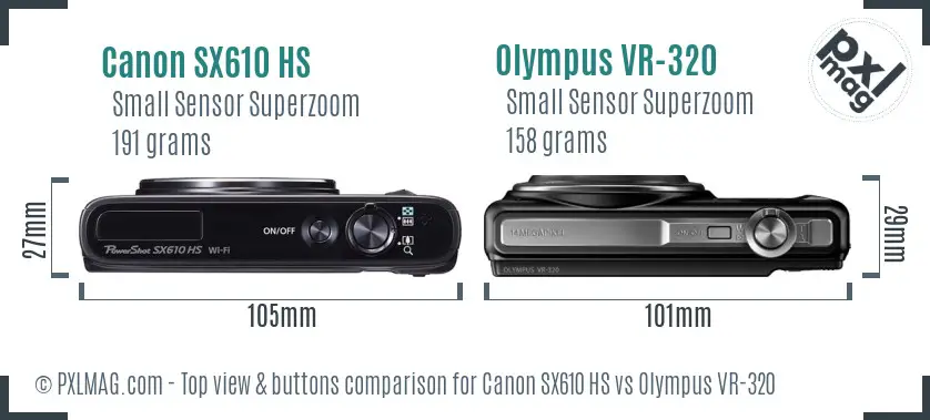 Canon SX610 HS vs Olympus VR-320 top view buttons comparison