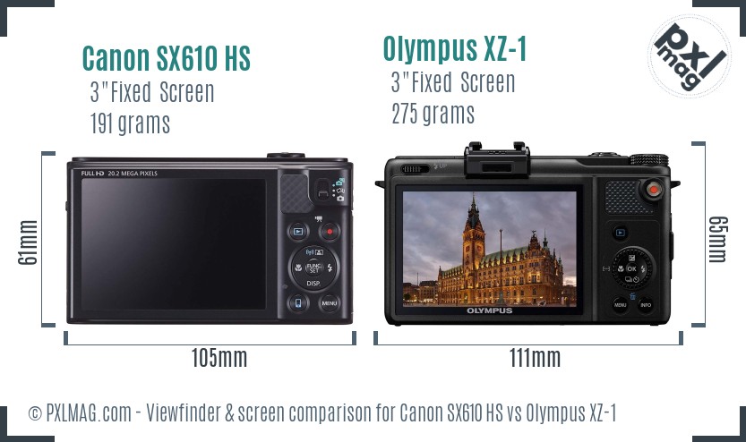 Canon SX610 HS vs Olympus XZ-1 Screen and Viewfinder comparison