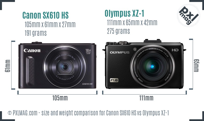 Canon SX610 HS vs Olympus XZ-1 size comparison