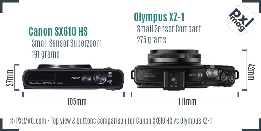 Canon SX610 HS vs Olympus XZ-1 top view buttons comparison