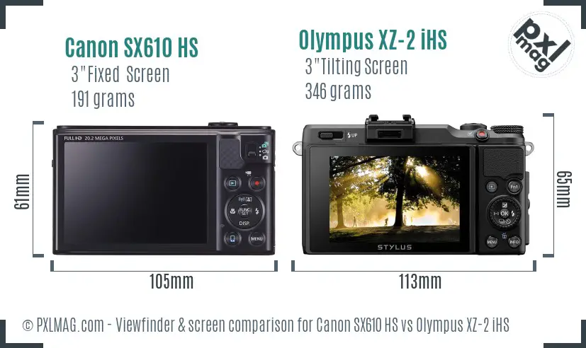 Canon SX610 HS vs Olympus XZ-2 iHS Screen and Viewfinder comparison