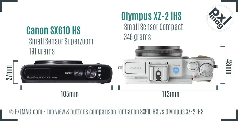 Canon SX610 HS vs Olympus XZ-2 iHS top view buttons comparison