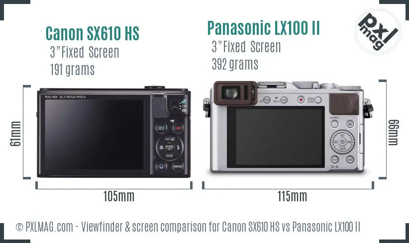 Canon SX610 HS vs Panasonic LX100 II Screen and Viewfinder comparison
