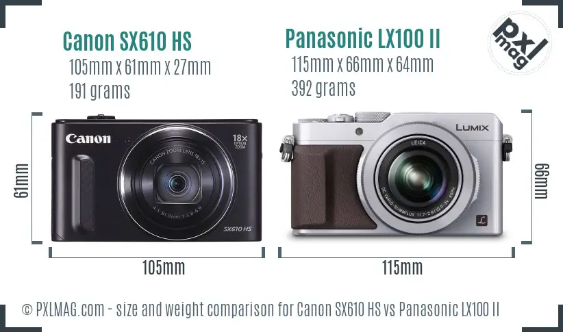 Canon SX610 HS vs Panasonic LX100 II size comparison