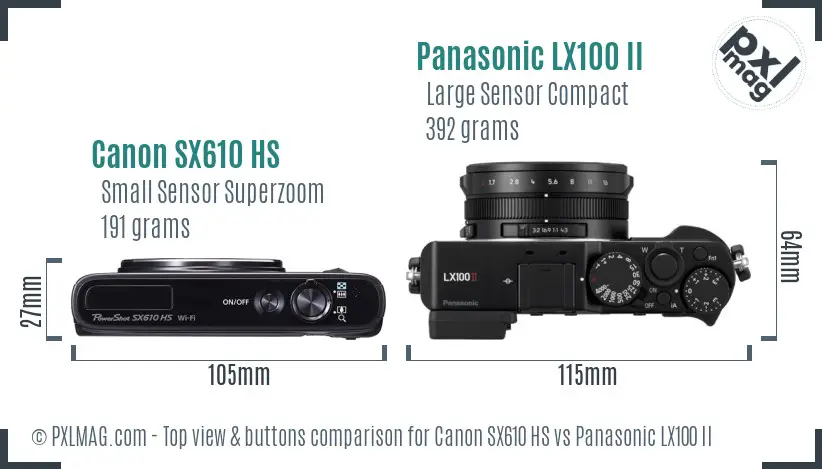 Canon SX610 HS vs Panasonic LX100 II top view buttons comparison