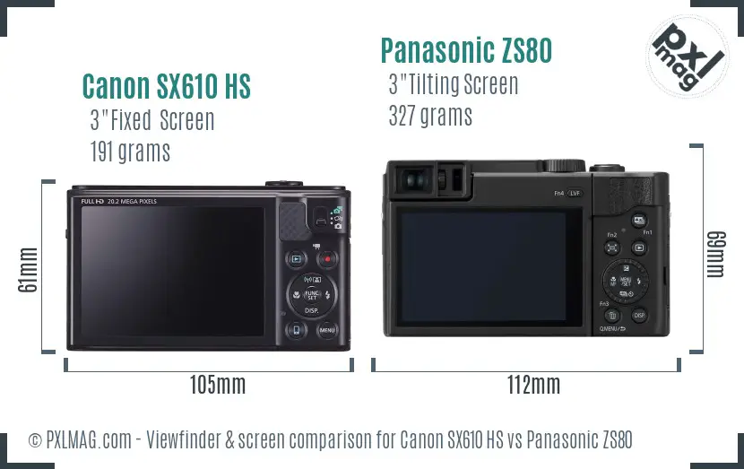 Canon SX610 HS vs Panasonic ZS80 Screen and Viewfinder comparison