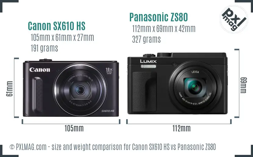 Canon SX610 HS vs Panasonic ZS80 size comparison