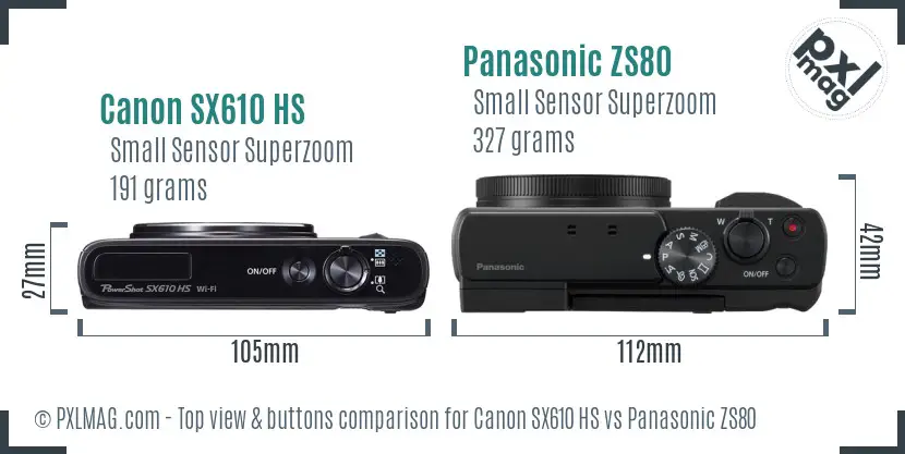 Canon SX610 HS vs Panasonic ZS80 top view buttons comparison