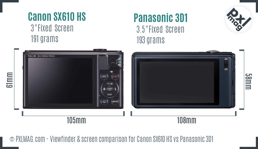 Canon SX610 HS vs Panasonic 3D1 Screen and Viewfinder comparison