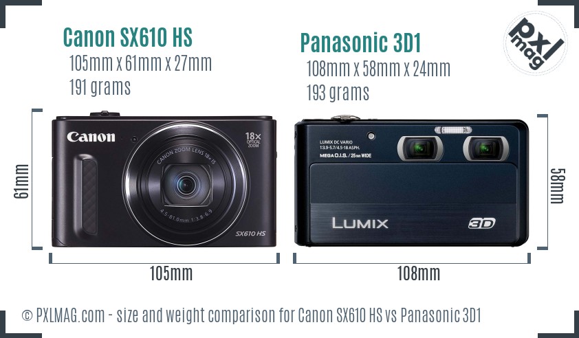Canon SX610 HS vs Panasonic 3D1 size comparison