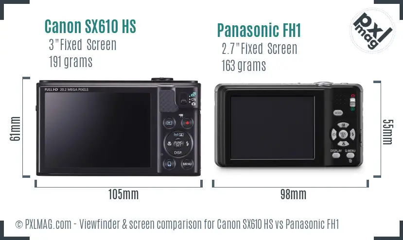 Canon SX610 HS vs Panasonic FH1 Screen and Viewfinder comparison