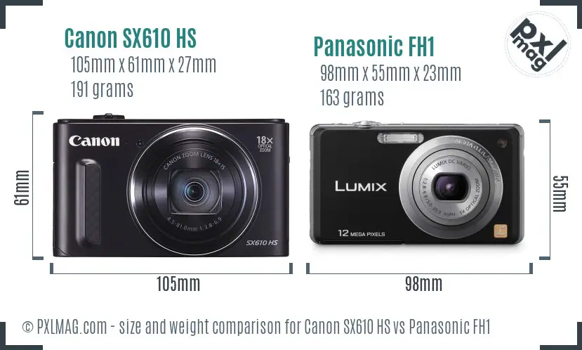 Canon SX610 HS vs Panasonic FH1 size comparison