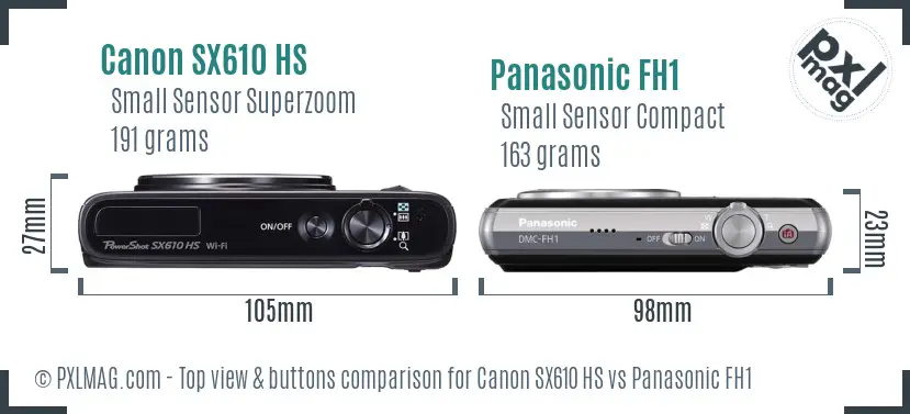 Canon SX610 HS vs Panasonic FH1 top view buttons comparison