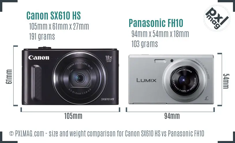 Canon SX610 HS vs Panasonic FH10 size comparison