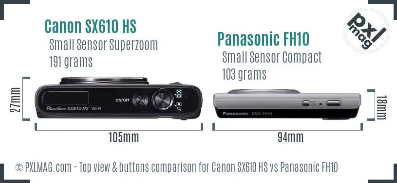 Canon SX610 HS vs Panasonic FH10 top view buttons comparison