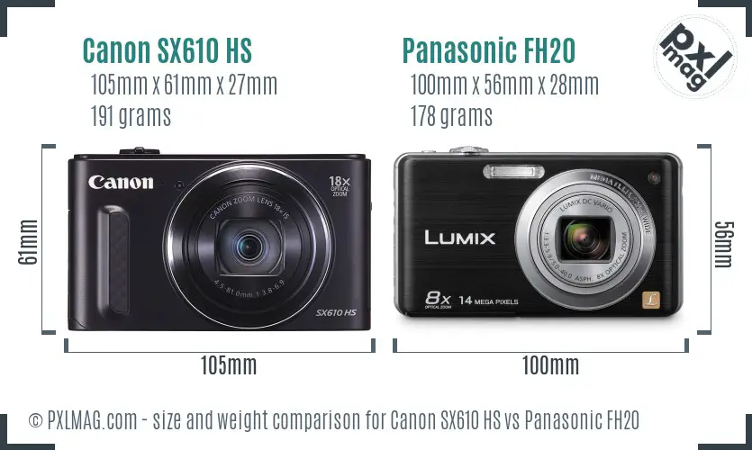 Canon SX610 HS vs Panasonic FH20 size comparison