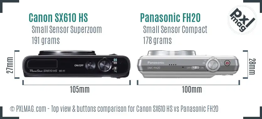 Canon SX610 HS vs Panasonic FH20 top view buttons comparison