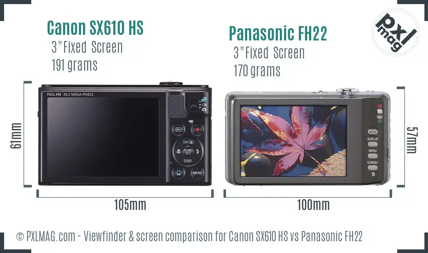 Canon SX610 HS vs Panasonic FH22 Screen and Viewfinder comparison