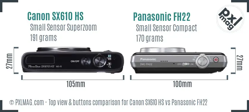 Canon SX610 HS vs Panasonic FH22 top view buttons comparison