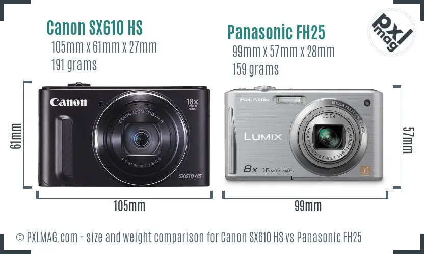 Canon SX610 HS vs Panasonic FH25 size comparison Canon SX610 HS vs Panasonic FH25 size comparison