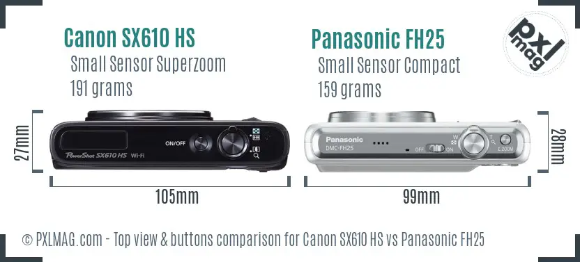 Canon SX610 HS vs Panasonic FH25 top view buttons comparison