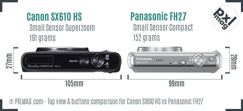 Canon SX610 HS vs Panasonic FH27 top view buttons comparison