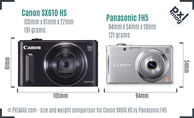 Canon SX610 HS vs Panasonic FH5 size comparison