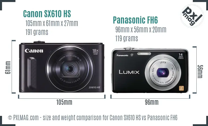 Canon SX610 HS vs Panasonic FH6 size comparison