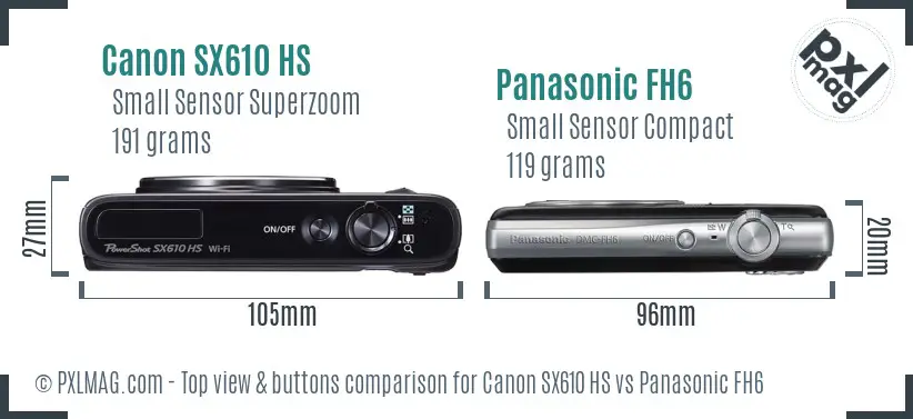 Canon SX610 HS vs Panasonic FH6 top view buttons comparison